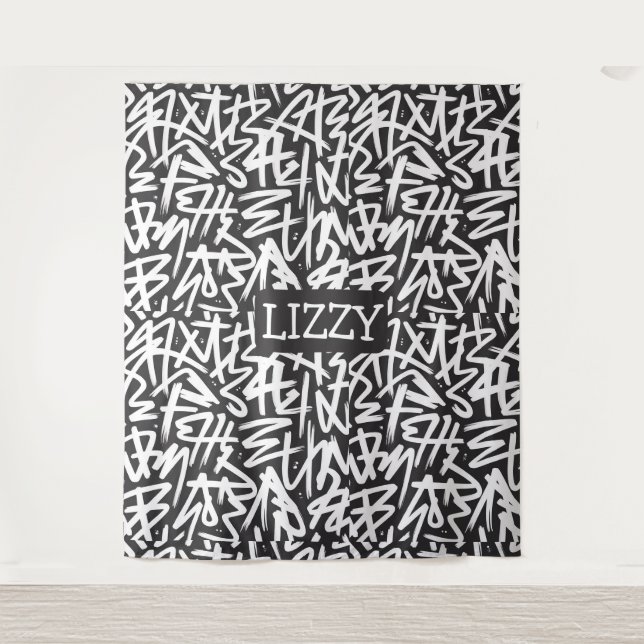 Personalisiertes Graffiti-Namen-Muster — Benutzerd Wandteppich (Vorderseite)