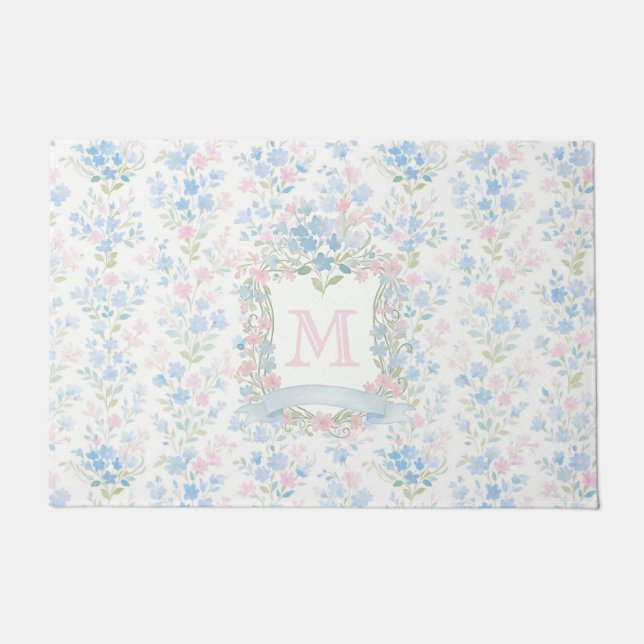 Personalisiertes grandmillennial Blumens Monogramm Fußmatte (Vorderseite)
