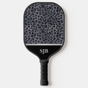 Personalisiertes Grau & Schwarz Leopard Pickleball Schläger