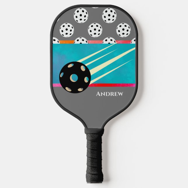 Personalisiertes Grau und mehrfarbiges Benutzerdef Pickleball Schläger (Vorderseite)