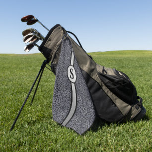Personalisiertes Grau- und Schwarz-Leoparden-Golfh Golfhandtuch