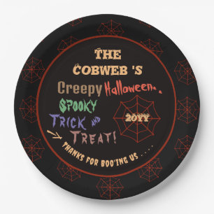 Personalisiertes, grauenhaftes Halloween-Spinnenne Pappteller