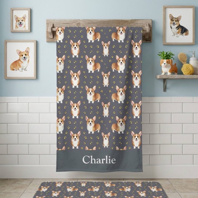 Personalisiertes Graues Corgi-Hund Strandtuch (Von Creator hochgeladen)