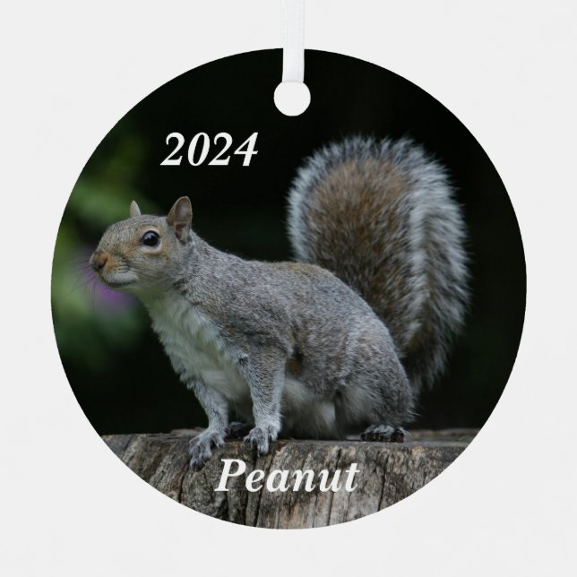 Personalisiertes graues Eichhörnchen Ornament Aus Metall (Vorderseite)