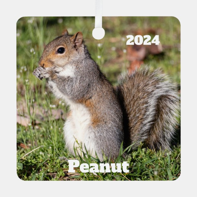 Personalisiertes graues Eichhörnchen Ornament Aus Metall (Vorderseite)