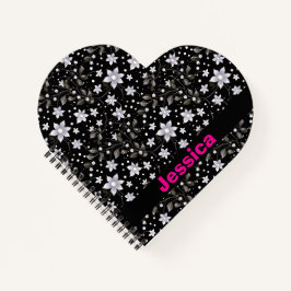 Personalisiertes Graues und Schwarzes Blume Muster Notizbuch