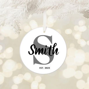 Personalisiertes graues und schwarzes Familienmono Keramik Ornament