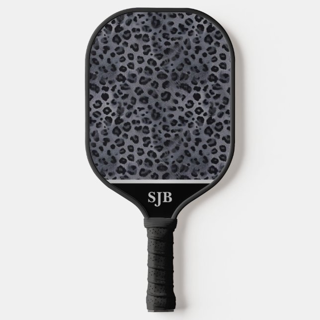 Personalisiertes Graues und schwarzes Leopard-Pad Pickleball Schläger (Vorderseite)