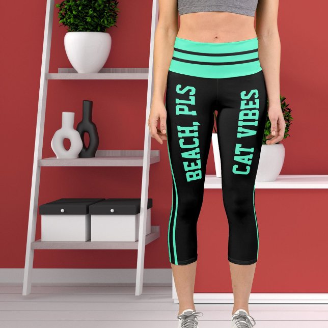Personalisiertes Green Blue Strip Pet Cat Theme Capri Leggings (Von Creator hochgeladen)