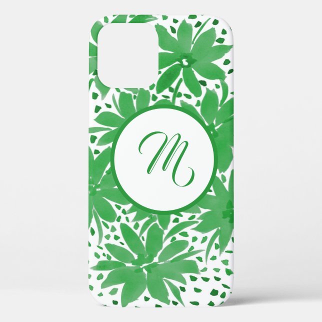 Personalisiertes Green Floral Monogram Design Case-Mate iPhone Hülle (Rückseite)
