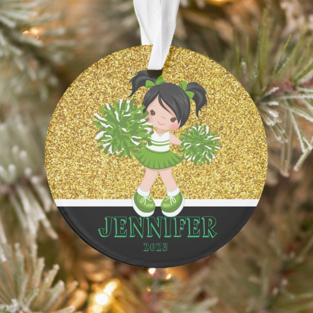 Personalisiertes Green & Gold Cheerleader Ornament (Baum)