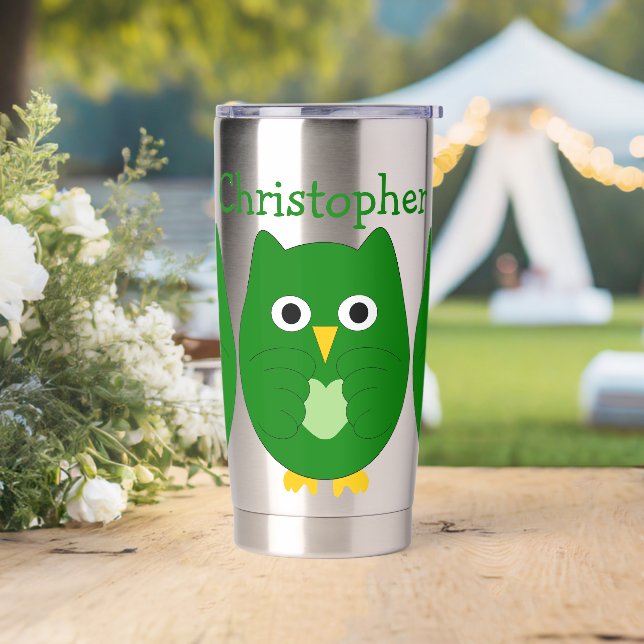 Personalisiertes Green Owl Design Thermobecher (Hochzeit)