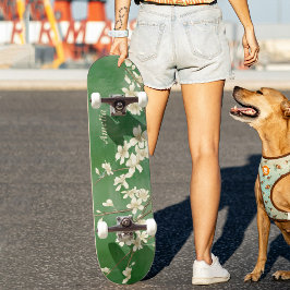 Personalisiertes Green Spring White Blume Skateboa Skateboard