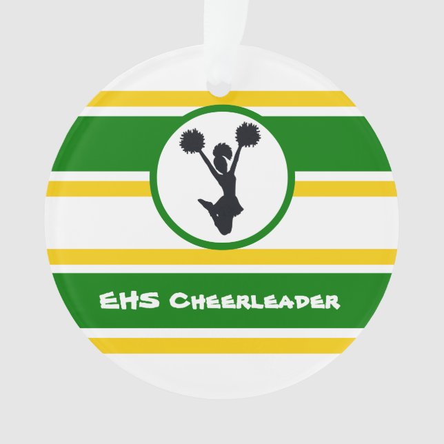 Personalisiertes Green und Gold Cheerleader Orname Ornament (Vorderseite)