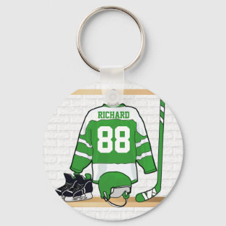 Personalisiertes Green und White Ice Hockey Jersey Schlüsselanhänger