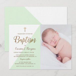 Personalisiertes Green White Gold Taufe Baby Foto Einladung