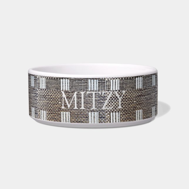 Personalisiertes Grey & Off White Squares Pet Napf (Vorderseite)