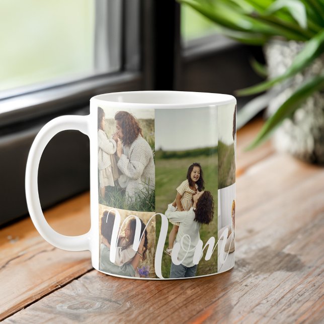 Personalisiertes Grid-Layout für Foto-Mama mit ele Kaffeetasse (Elegant Script Mom Photo Grid Layout Personalized Coffee Mug)