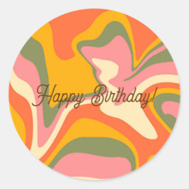 Personalisiertes Groovy Retro Marble Orange Party Runder Aufkleber