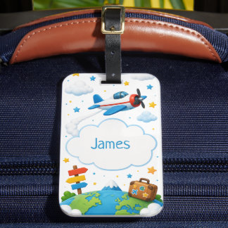 Personalisiertes großes Abenteuer-Kinderflugzeug Gepäckanhänger