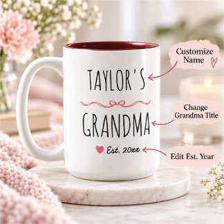 Personalisiertes Großmutter-Rosa-Schleifen-Name un Zweifarbige Tasse
