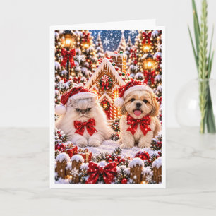 Personalisiertes Grumpy Cat und Happy Dog Weihnach Feiertagskarte