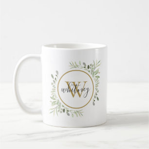 Personalisiertes Grün Gold Monogramm Schriftzug Kaffeetasse