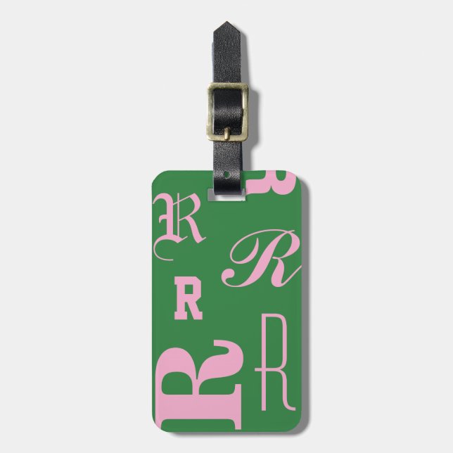 Personalisiertes Grün, Monogramm-Typografie-Initia Gepäckanhänger (Vorderseite vertikal)