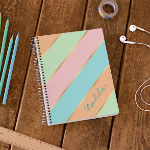 Personalisiertes Grün Türkis Blau Pink Streifen Planer