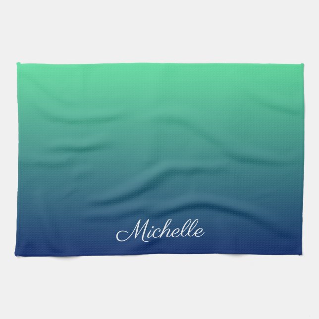Personalisiertes Grün und blaues Ober Geschirrtuch (Horizontal)