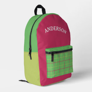 Personalisiertes Grün und Rosa Gingham Kariertes M Bedruckter Rucksack