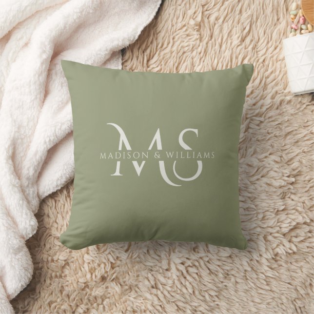 Personalisiertes grün-weißes Monogramm Anfangsbuch Kissen (Decke)