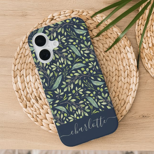 Personalisiertes Grünes Botanisches Muster iPhone 16 Hülle (Von Creator hochgeladen)