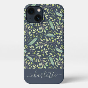 Personalisiertes Grünes Botanisches Muster iPhone 13 Hülle