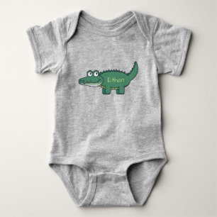 Personalisiertes grünes Cartoon-Alligator Baby Strampler