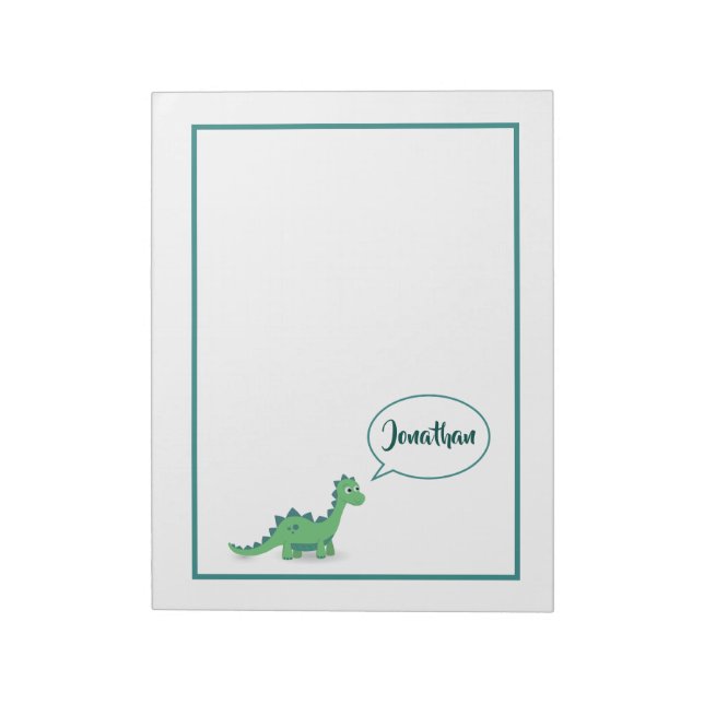 Personalisiertes grünes Dinosaurier-Kindernotepad Notizblock (Rotiert)
