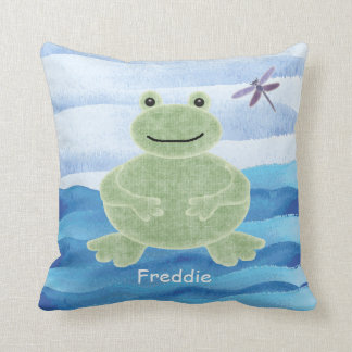 Personalisiertes grünes Froschkissen mit Libellen Kissen