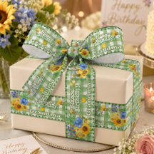 Personalisiertes grünes Gingham-Blumen-Geburtstags