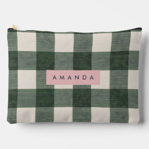 Personalisiertes Grünes Gingham Kariert Zubehörtasche