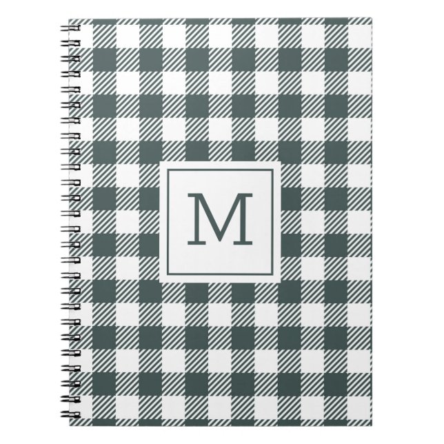 Personalisiertes grünes Gingham-Karo-Monogramm Notizblock (Vorderseite)