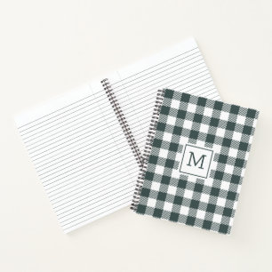 Personalisiertes grünes Gingham-Karo-Monogramm Notizbuch