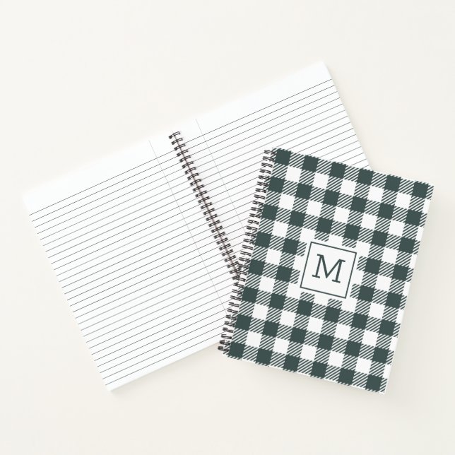 Personalisiertes grünes Gingham-Karo-Monogramm Notizbuch (Innenseite)