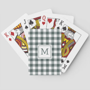 Personalisiertes grünes Gingham-Karo-Monogramm Spielkarten