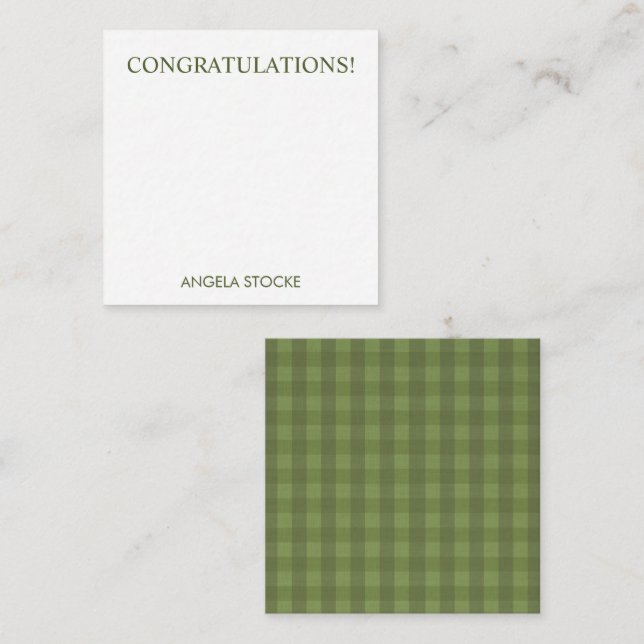 Personalisiertes grünes Gingham Mitteilungskarte (Vorne/Hinten)