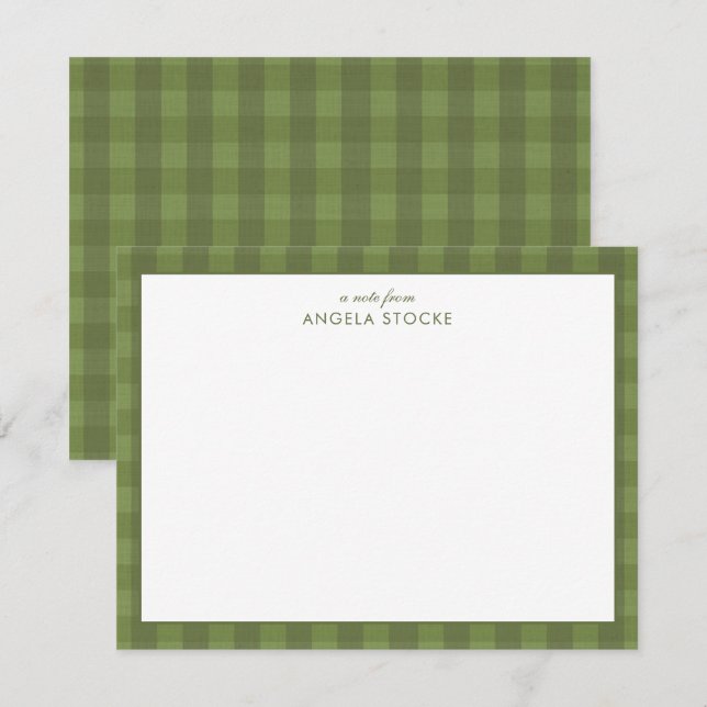 Personalisiertes grünes Gingham Mitteilungskarte (Vorne/Hinten)