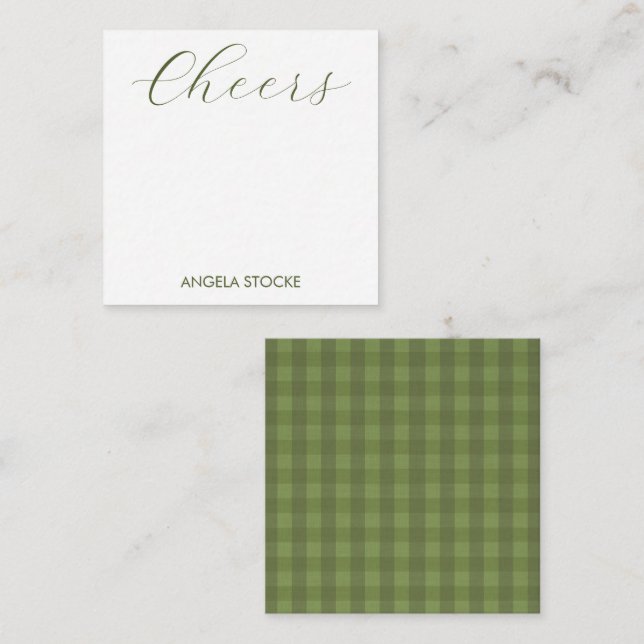 Personalisiertes grünes Gingham Mitteilungskarte (Vorne/Hinten)