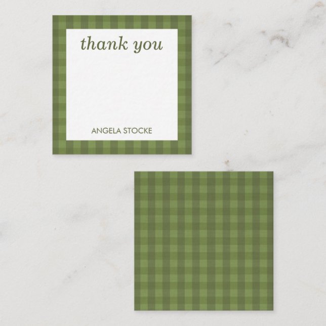 Personalisiertes grünes Gingham Mitteilungskarte (Vorne/Hinten)