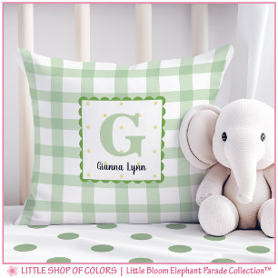 Personalisiertes grünes Gingham-Monogramm-Kinderzi Kissen