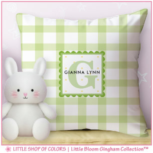 Personalisiertes grünes Gingham-Monogramm-Kinderzi Kissen