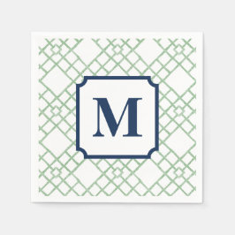 Personalisiertes grünes Gitter-Monogramm  Serviette